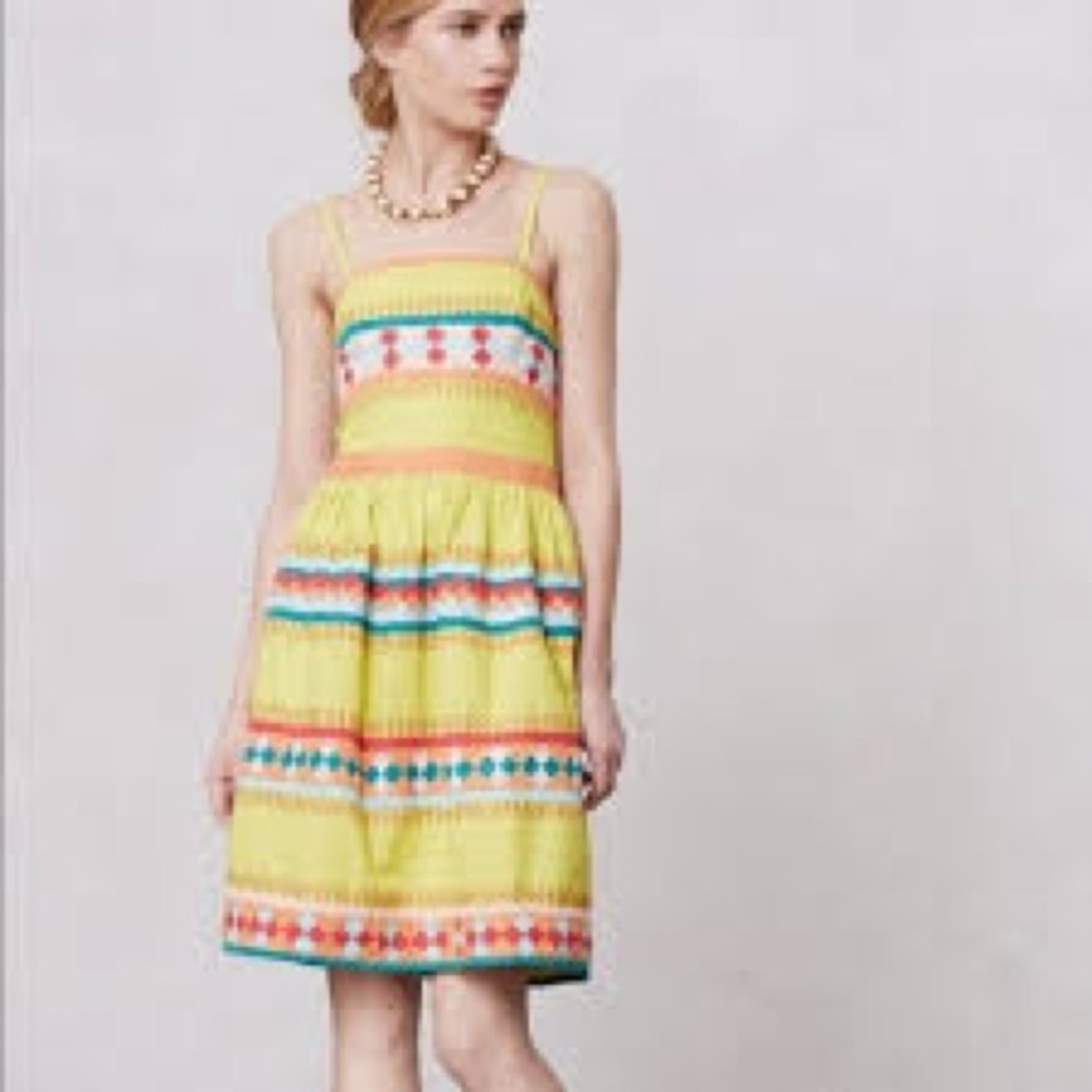 Anthropologie Leifsdottir Ribboned Quilotoa Bold Patchwork Dress Sz.6 - Picture 5 of 10